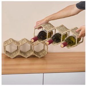 NEMSHIN Natural Seagrass Handmade Tabletop Wine Holder Bottle Rack 1 Layer